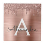 Rose Gold - Blush Pink Glitter Metal Monogram Name Ceramic Tile<br><div class="desc">Rose Gold - Blush Pink Faux Foil Metallic Sparkle Glitter Brushed Metal Monogram Name and Initial Ceramic Tiles. This makes the perfect sweet 16 birthday,  wedding,  bridal shower,  anniversary,  baby shower or bachelorette party gift for someone that loves glam luxury and chic styles.</div>
