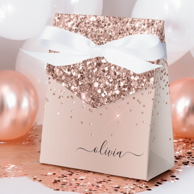 Rose Gold - Blush Pink Glitter Metal Monogram Name Favour Box (Creator Uploaded)