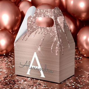 Rose Gold - Blush Pink Glitter Metal Monogram Name Favour Box