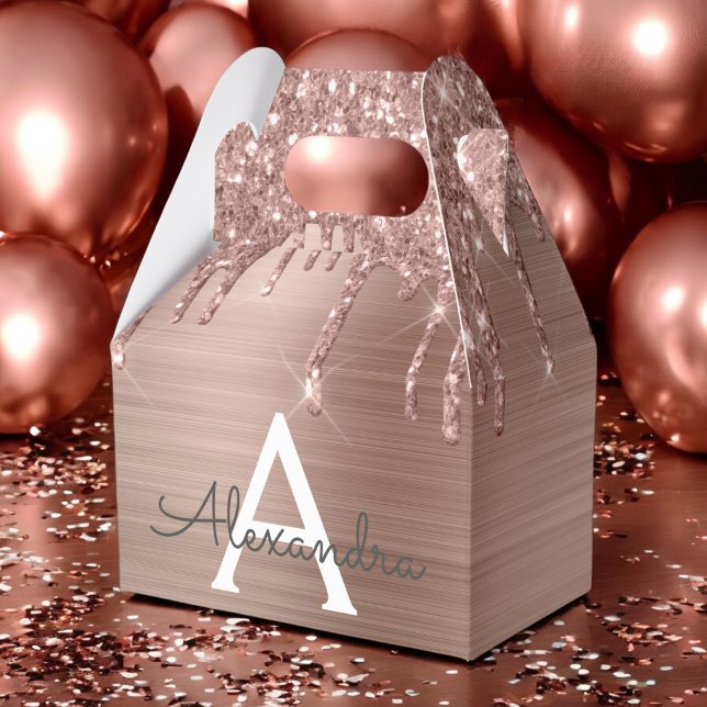 Rose Gold - Blush Pink Glitter Metal Monogram Name Favour Box (Creator Uploaded)