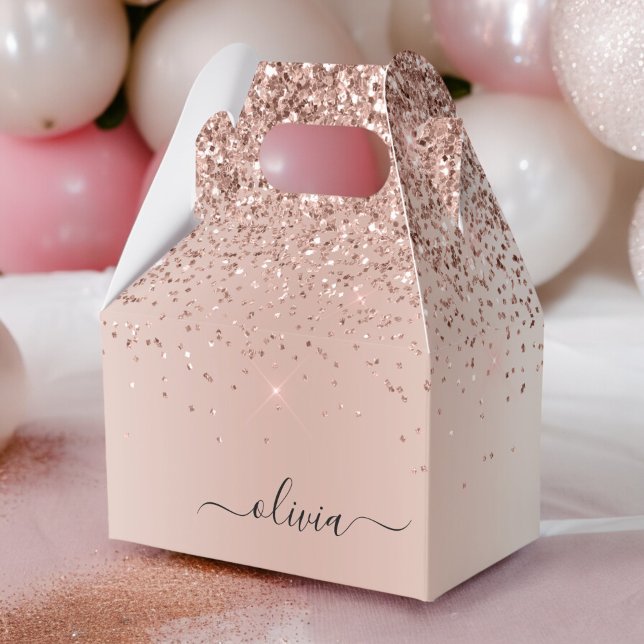 Rose Gold - Blush Pink Glitter Metal Monogram Name Favour Box (Creator Uploaded)