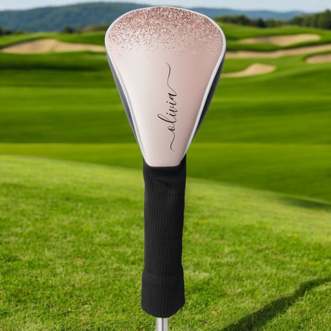 Rose Gold - Blush Pink Glitter Metal Monogram Name Golf Head Cover (Creator Uploaded)