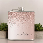 Rose Gold - Blush Pink Glitter Metal Monogram Name Hip Flask<br><div class="desc">Rose Gold - Blush Pink Faux Foil Metallic Sparkle Glitter Brushed Metal Monogram Name and Initial Party Flask. This makes the perfect sweet 16 birthday,  wedding,  bridal shower,  anniversary,  baby shower or bachelorette party gift for someone that loves glam luxury and chic styles.</div>