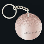 Rose Gold - Blush Pink Glitter Metal Monogram Name Key Ring<br><div class="desc">Rose Gold - Blush Pink Faux Foil Metallic Sparkle Glitter Brushed Metal Monogram Name Keychain with a cursive heart. This makes the perfect sweet 16 birthday,  wedding,  bridal shower,  anniversary,  baby shower or bachelorette party gift for someone that loves glam luxury and chic styles.</div>