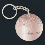 Rose Gold - Blush Pink Glitter Metal Monogram Name Key Ring<br><div class="desc">Rose Gold - Blush Pink Faux Foil Metallic Sparkle Glitter Brushed Metal Monogram Name Keychain with a cursive heart. This makes the perfect sweet 16 birthday,  wedding,  bridal shower,  anniversary,  baby shower or bachelorette party gift for someone that loves glam luxury and chic styles.</div>