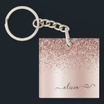 Rose Gold - Blush Pink Glitter Metal Monogram Name Key Ring<br><div class="desc">Rose Gold - Blush Pink Faux Foil Metallic Sparkle Glitter Brushed Metal Monogram Name Keychain with cursive heart. This makes the perfect sweet 16 birthday,  wedding,  bridal shower,  anniversary,  baby shower or bachelorette party gift for someone that loves glam luxury and chic styles.</div>
