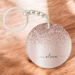 Rose Gold - Blush Pink Glitter Metal Monogram Name Key Ring<br><div class="desc">Rose Gold - Blush Pink Faux Foil Metallic Sparkle Glitter Brushed Metal Monogram Name Keychain. This makes the perfect sweet 16 birthday,  wedding,  bridal shower,  anniversary,  baby shower or bachelorette party gift for someone that loves glam luxury and chic styles.</div>