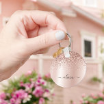 Rose Gold - Blush Pink Glitter Metal Monogram Name Key Ring<br><div class="desc">Rose Gold - Blush Pink Faux Foil Metallic Sparkle Glitter Brushed Metal Monogram Name Keychains (Key Chain). This makes the perfect sweet 16 birthday,  wedding,  bridal shower,  anniversary,  baby shower or bachelorette party gift for someone that loves glam luxury and chic styles.</div>