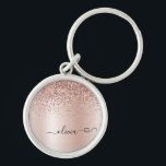 Rose Gold - Blush Pink Glitter Metal Monogram Name Key Ring<br><div class="desc">Rose Gold - Blush Pink Faux Foil Metallic Sparkle Glitter Brushed Metal Monogram Name Keychains (Key Chain) with cursive heart. This makes the perfect sweet 16 birthday,  wedding,  bridal shower,  anniversary,  baby shower or bachelorette party gift for someone that loves glam luxury and chic styles.</div>