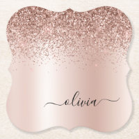 Rose Gold - Blush Pink Glitter Metal Monogram Name