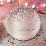 Rose Gold - Blush Pink Glitter Metal Monogram Name Paper Plate<br><div class="desc">Rose Gold - Blush Pink Faux Foil Metallic Sparkle Glitter Brushed Metal Monogram Name and Initial Party Plates. This makes the perfect sweet 16 birthday,  wedding,  bridal shower,  anniversary,  baby shower or bachelorette party gift for someone that loves glam luxury and chic styles.</div>