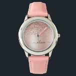 Rose Gold - Blush Pink Glitter Metal Monogram Name Watch<br><div class="desc">Rose Gold - Blush Pink Faux Foil Metallic Sparkle Glitter Brushed Metal Monogram Name Watch. This makes the perfect sweet 16 birthday,  wedding,  bridal shower,  anniversary,  baby shower or bachelorette party gift for someone that loves glam luxury and chic styles.</div>