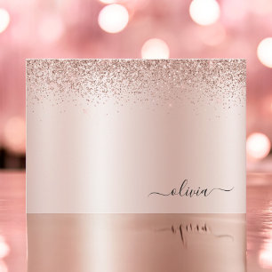 Rose Gold Blush Pink Glitter Metal Monogram Thank You Card