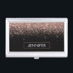 Rose Gold Blush Pink Glitter Monogram Girly Business Card Holder<br><div class="desc">Black and Rose Gold - Blush Pink Sparkle Glitter Monogram Name Business Card Holder. This makes the perfect sweet 16 birthday,  wedding,  bridal shower,  anniversary,  baby shower or bachelorette party gift for someone that loves glam luxury and chic styles.</div>