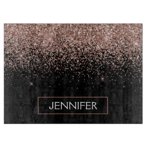 Rose Gold Blush Pink Glitter Monogram Girly Cutting Board