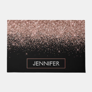 Rose Gold Blush Pink Glitter Monogram Girly Doormat
