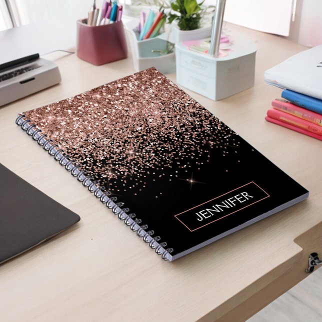 Rose Gold Blush Pink Glitter Monogram Girly Notebook (Creator Uploaded)