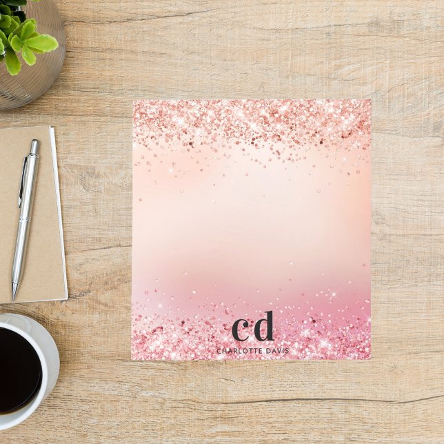Rose gold blush pink glitter monogram glam notepad (Creator Uploaded)