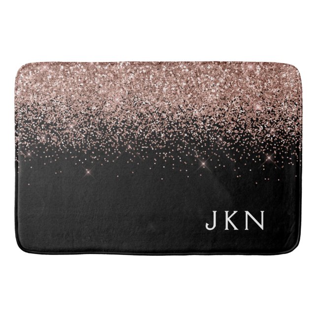 Rose Gold Blush Pink Glitter Monogram Initials Bath Mat (Front)