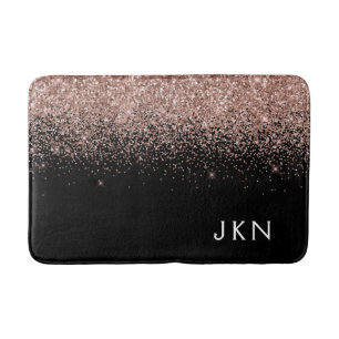 Rose Gold Blush Pink Glitter Monogram Initials Bath Mat