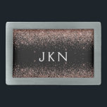Rose Gold Blush Pink Glitter Monogram Initials Belt Buckle<br><div class="desc">Black and Rose Gold - Blush Pink Sparkle Glitter Monogram Name Belt Buckle. This makes the perfect graduation, sweet 16 16th, 18th, 21st, 30th, 40th, 50th, 60th, 70th, 80th, 90th, 100th birthday, wedding, bridal shower, anniversary, baby shower or bachelorette party gift for someone that loves glam luxury and chic styles....</div>