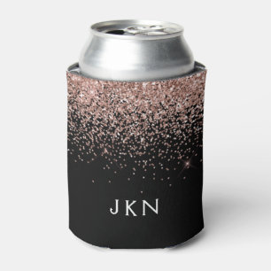 Rose Gold Blush Pink Glitter Monogram Initials Can Cooler
