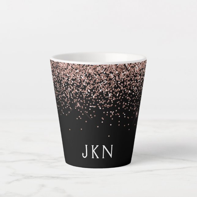 Rose Gold Blush Pink Glitter Monogram Initials Latte Mug (Front)