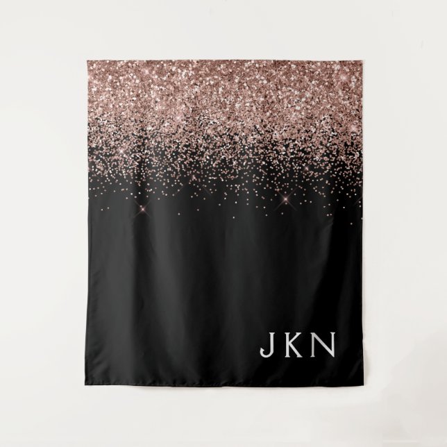 Rose Gold Blush Pink Glitter Monogram Initials Tapestry (Front)