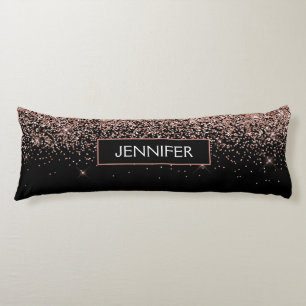 Rose Gold Blush Pink Glitter Monogram Name Girly Body Cushion