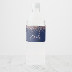 Rose Gold Blush Pink Glitter Monogram Water Bottle Label