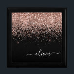 Rose Gold Blush Pink Glitter Script Monogram Gift Box<br><div class="desc">Black and Rose Gold Blush Pink Sparkle Glitter script Monogram Name Jewellery Keepsake Box. This makes the perfect graduation,  birthday,  wedding,  bridal shower,  anniversary,  baby shower or bachelorette party gift for someone that loves glam luxury and chic styles.</div>