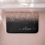 Rose Gold Blush Pink Glitter Script Monogram Girly Bath Mat<br><div class="desc">Black and Rose Gold - Blush Pink Sparkle Glitter Script Monogram Name Bath Mats. This makes the perfect graduation,  birthday,  wedding,  bridal shower,  anniversary,  baby shower or bachelorette party gift for someone that loves glam luxury and chic styles.</div>