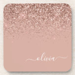 Rose Gold Blush Pink Glitter Script Monogram Girly Coaster<br><div class="desc">Rose Gold Blush Pink Glitter Script Monogram Name Paper Coasters. This makes the perfect graduation,  birthday,  wedding,  bridal shower,  anniversary,  baby shower or bachelorette party gift for someone that loves glam luxury and chic styles.</div>