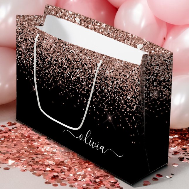 Rose Gold Blush Pink Glitter Script Monogram Girly Large Gift Bag (Creator Uploaded)