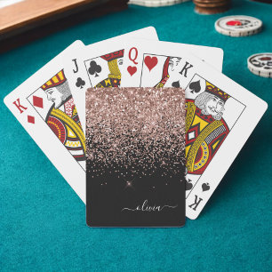 Rose Gold Blush Pink Glitter Script Monogram Girly Playing Cards
