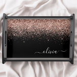 Rose Gold Blush Pink Glitter Script Monogram Girly Serving Tray<br><div class="desc">Black and Rose Gold - Blush Pink Faux Sparkle Glitter Script Monogram Name Place Serving Tray. This makes the perfect graduation,  birthday,  wedding,  bridal shower,  anniversary,  baby shower or bachelorette party gift for someone that loves glam luxury and chic styles.</div>