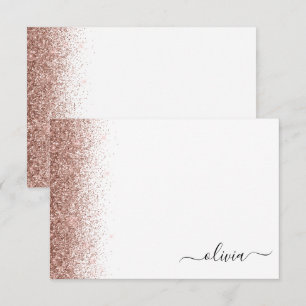 Rose Gold Blush Pink Glitter Script Monogram Girly Thank You Card
