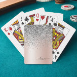 Rose Gold - Blush Pink Glitter Silver Monogram Playing Cards<br><div class="desc">Rose Gold - Blush Pink and Silver Faux Foil Metallic Sparkle Glitter Brushed Metal Monogram Name Playing Cards. This makes the perfect sweet 16 birthday,  wedding,  bridal shower,  anniversary,  baby shower or bachelorette party gift for someone that loves glam luxury and chic styles.</div>