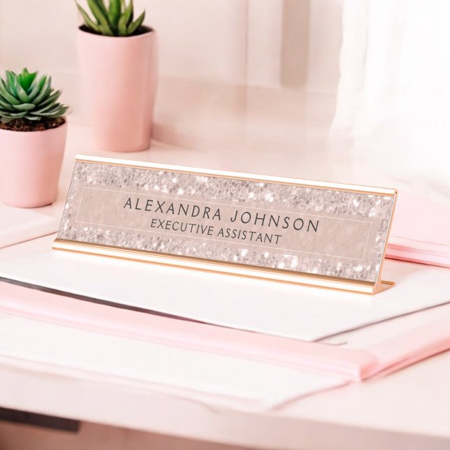 Rose Gold - Blush Pink Glitter Sparkle Modern Chic Desk Name Plate (Creator Uploaded)