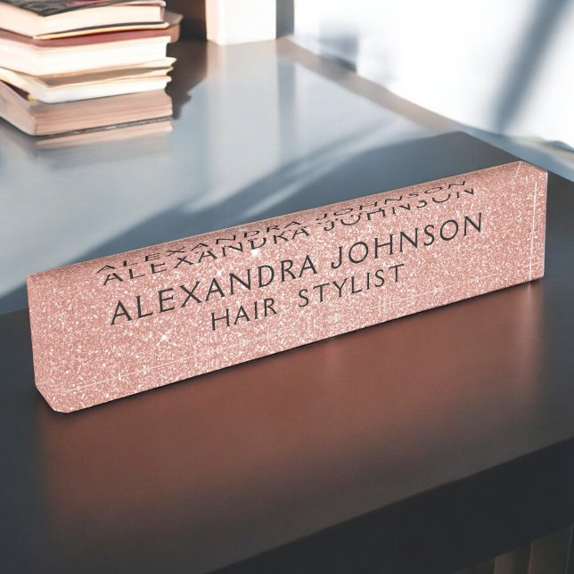Rose Gold Blush Pink Glitter Sparkle Modern Nameplate (Creator Uploaded)