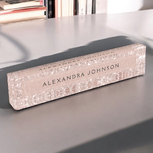 Rose Gold - Blush Pink Glitter Sparkle Modern Nameplate