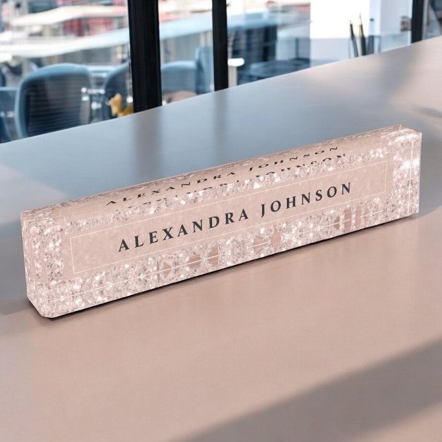 Rose Gold - Blush Pink Glitter Sparkle Modern Nameplate (Creator Uploaded)