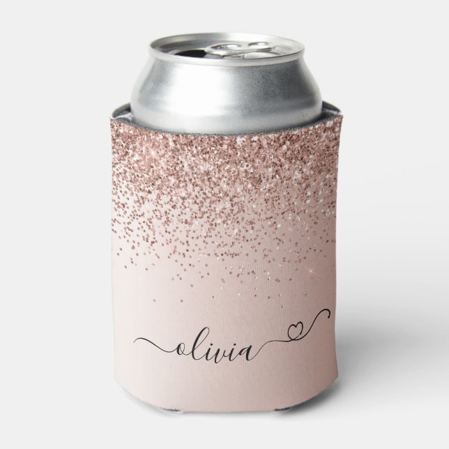 Rose Gold - Blush Pink Glitter Sparkle Monogram Ca Can Cooler (Can Front)
