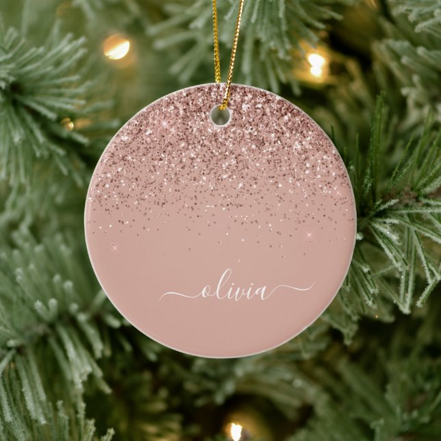 Rose Gold - Blush Pink Glitter Sparkle Name Ceramic Ornament (Tree)