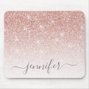 Rose Gold Blush Pink Glitter Sparkle Your Name Mouse Pad