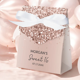 Rose Gold - Blush Pink Glitter Sweet 16 Birthday Favour Box
