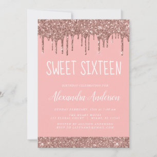 Rose Gold Blush Pink Glitter Sweet 16 Birthday Invitation