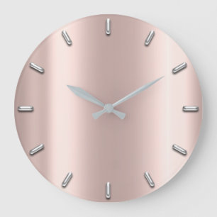 Rose Gold Blush Pink Grey Metallic Silver Minimal Large Clock