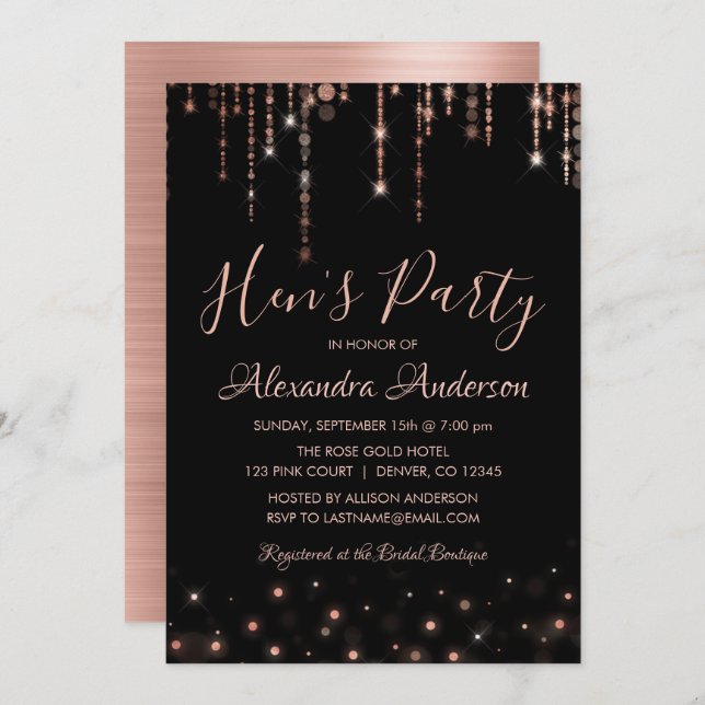Rose Gold - Blush Pink Hen's Party Invitation (Front/Back)