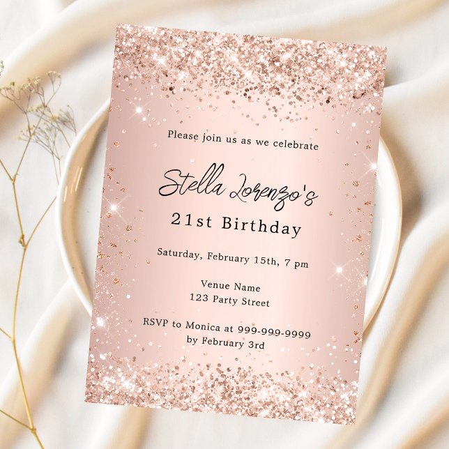Rose gold blush pink luxury birthday invitation (Creator Uploaded)